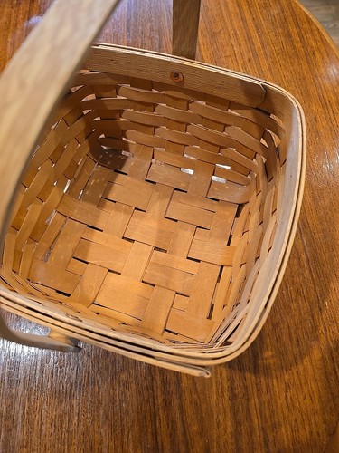 2003 Gerald Henn Square Splint Basket with Swivel Handle Copper Grommets 9 Inch - Picture 2 of 6
