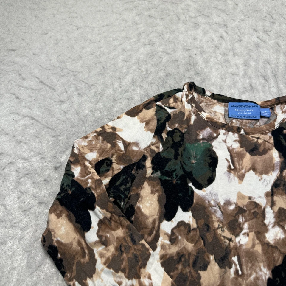 Camiseta Simply Vera Wang Blanca Marrón Negra Floral Manga Larga Mujer Talla Pequeña Foto 3 de 4