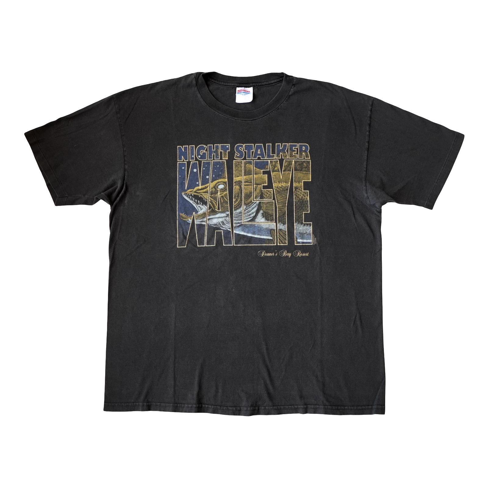 Vintage Fishing Shirt Mens XL Walleye Night Stalker Graphic Tee 90s Horror 🔥
