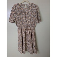 SHEIN Floral Smocked Waist Dress Mini Short Sleeve Women's Size L