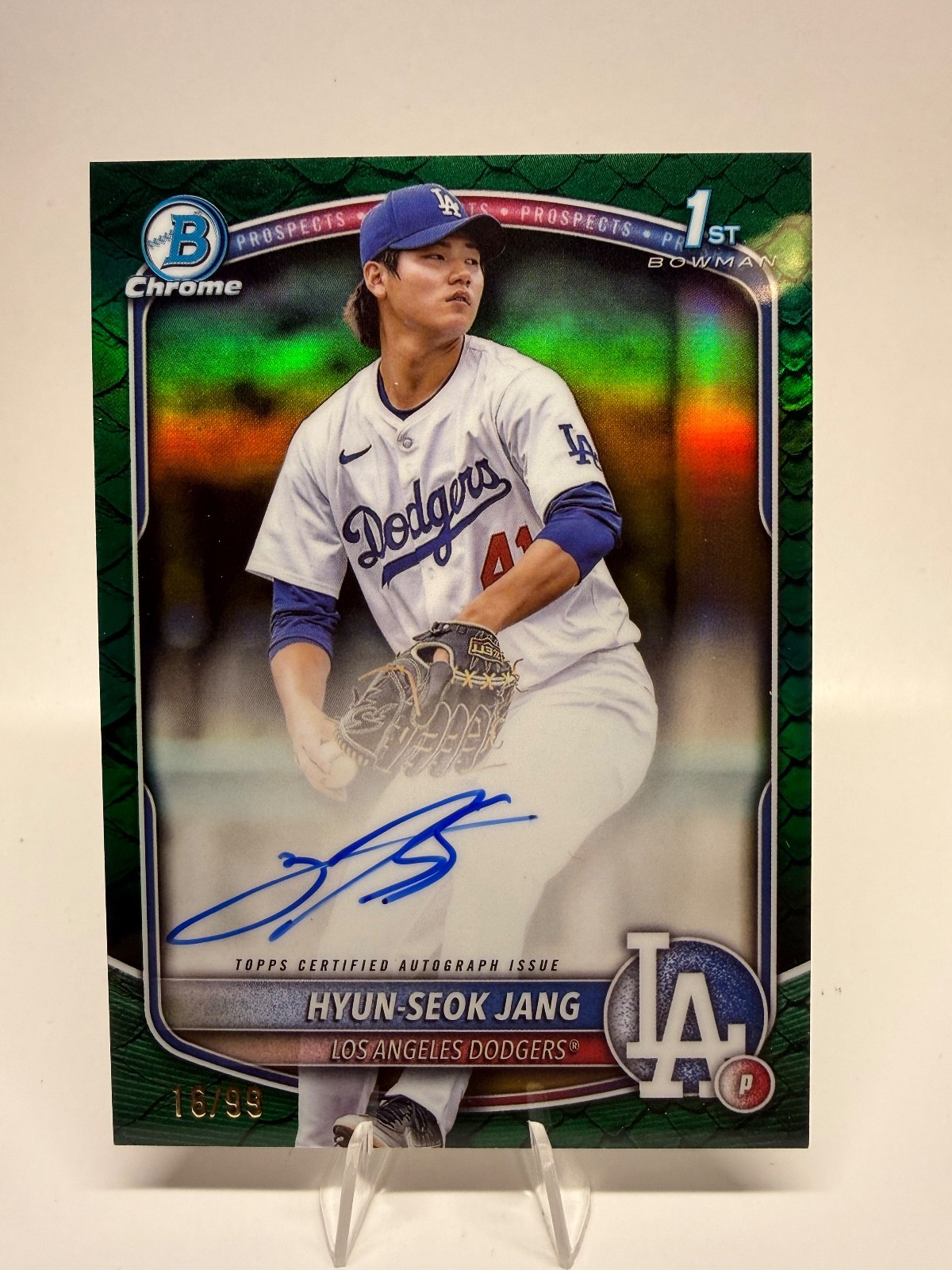2025 Bowman Chrome Hyun-Seok Jang 1st Auto Green Reptilian Refractor /99 #CPA-HJ