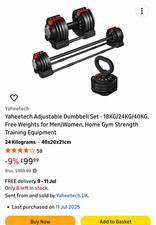 Yaheetech Adjustable Dumbbell Set 24kg Black/Red Unisex Adults Gym Training