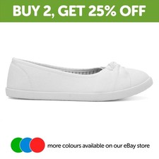 Lilley Womens Canvas White Adults Ladies Slip On Shoes Lightweight Flat SIZE