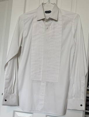 Tom Ford Men's White Pleated-Bib French-Cuff Tuxedo Dress Shirt Size 39 - 15 1/2