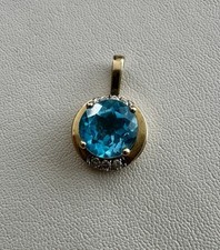 Sehr Schöner Blautopas-Anhänger mit Diamanten 14k 585 Gelbgold