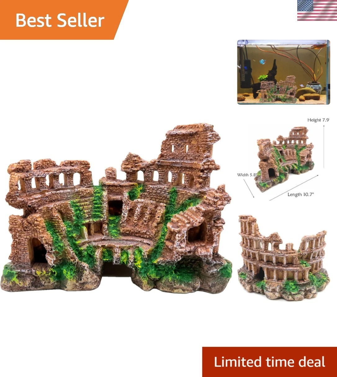 Vivid Roman Column Ruins Aquarium Decor - Ideal for Freshwater & Saltwater
Opens in a new window or