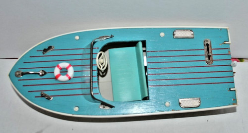 VINTAGE 1960 LANGCRAFT PLASTIC BOAT WITH INBOARD MOTOR AND SEAT 