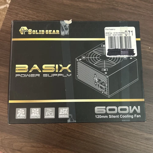 Solid Gear Basix Power Supply SDGR-600BX SATA 600W 120mm Cooling Fan Open Box!