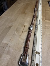 Justin Western Belt 32 Inches Brown Leather Silver Colored Buckle, And Conchos
