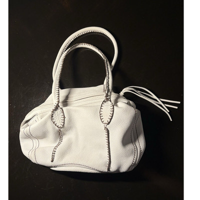 Carlos Falchi White Satchel Double Handles Stitching Accent Medium Women