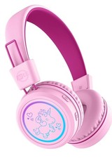 KidJamz Pink Headphones Volume Limiting LED Light Up Customizable Kids Headset