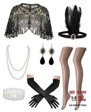 1920s Flapper Dresses Accessories for Women Set, Roaring One Size Black Gold