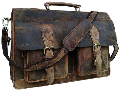 NEW Men's Buffalo Leather Messenger Satchel Brown Briefcase Laptop Shoulder Bag