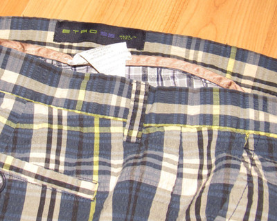 ETRO Italy Men's Sz 37 Plaid Shorts Tan Blue Black Yellow Flat Front Excellent