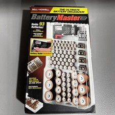 Battery Master Battery Organizer Bell Howell with Free Battery Tester Holds 93