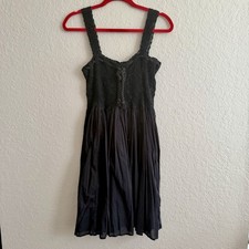 Vtg 90s Y2K Free People Crochet Dress Black Festival Dark Boho Hand Knit Rare