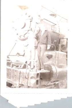 Railroad Worker Posed On Steam Locomotive Pilot 1920s Photograph Cowcatcher