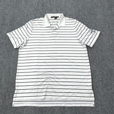 Camisa Polo RLX Ralph Lauren Para Hombres XL Blanca Rayas Poliéster Elastizada Golf Ábaco