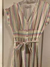 Loft Ladies Sundress Size 4 - Colorful Striped - Button Front, Tie Waist Preppy