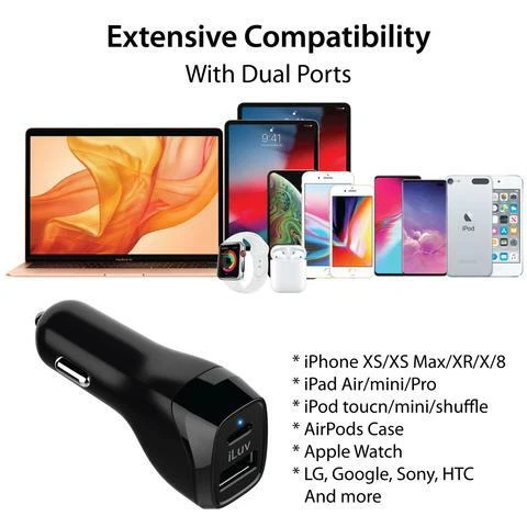 Cargador de Coche Rápido USB Doble 30W con Entrega de Alimentación USB-C de 18W y USB-A de 12W Foto 3 de 3