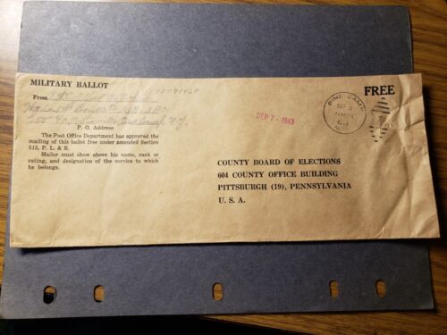 APO 255 PINE CAMP, NY 1943 WWII couverture de bulletin de vote de l'armée 46e régiment d'infanterie blindée - Photo 1/2