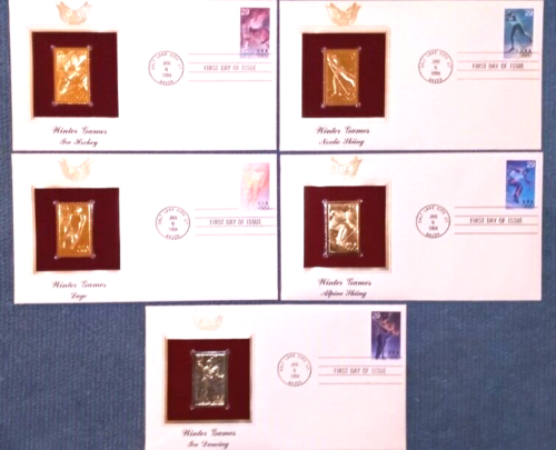 1994 Winter Olympics - COMPLETE SERIES OF ALL 5! - 22kt Golden Replica Stamps