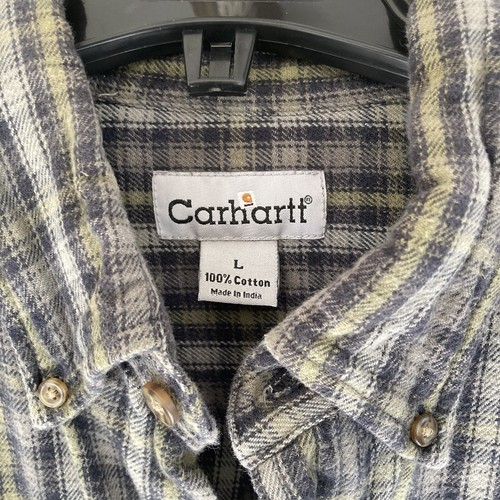Carhartt Flannel Plaid Sz L Full Button Long Sleeve Green Grey Warm Comfy - Picture 3 of 8