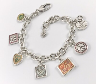 Brighton Peace Charming Colorful Silver Charm Bracelet NWOT. #909