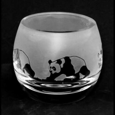Glass Tealight Holder Panda Sandblast Candle Animal Ornament Gift Boxed Animo