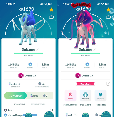 Shiny Dynamax Suicune P T C Read Description