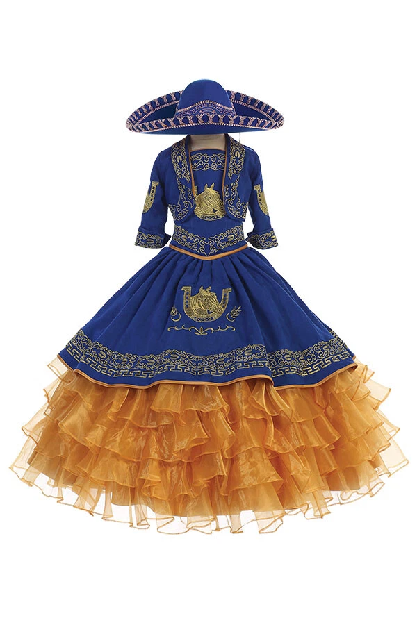 NEW traditional Girls Royal blue Charro Outfit with gold