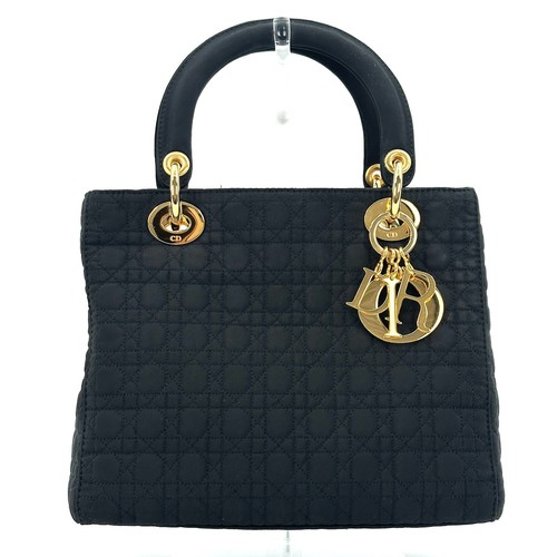 Dior Lady Dior Handbag Cannage Nylon Black Auth 0456