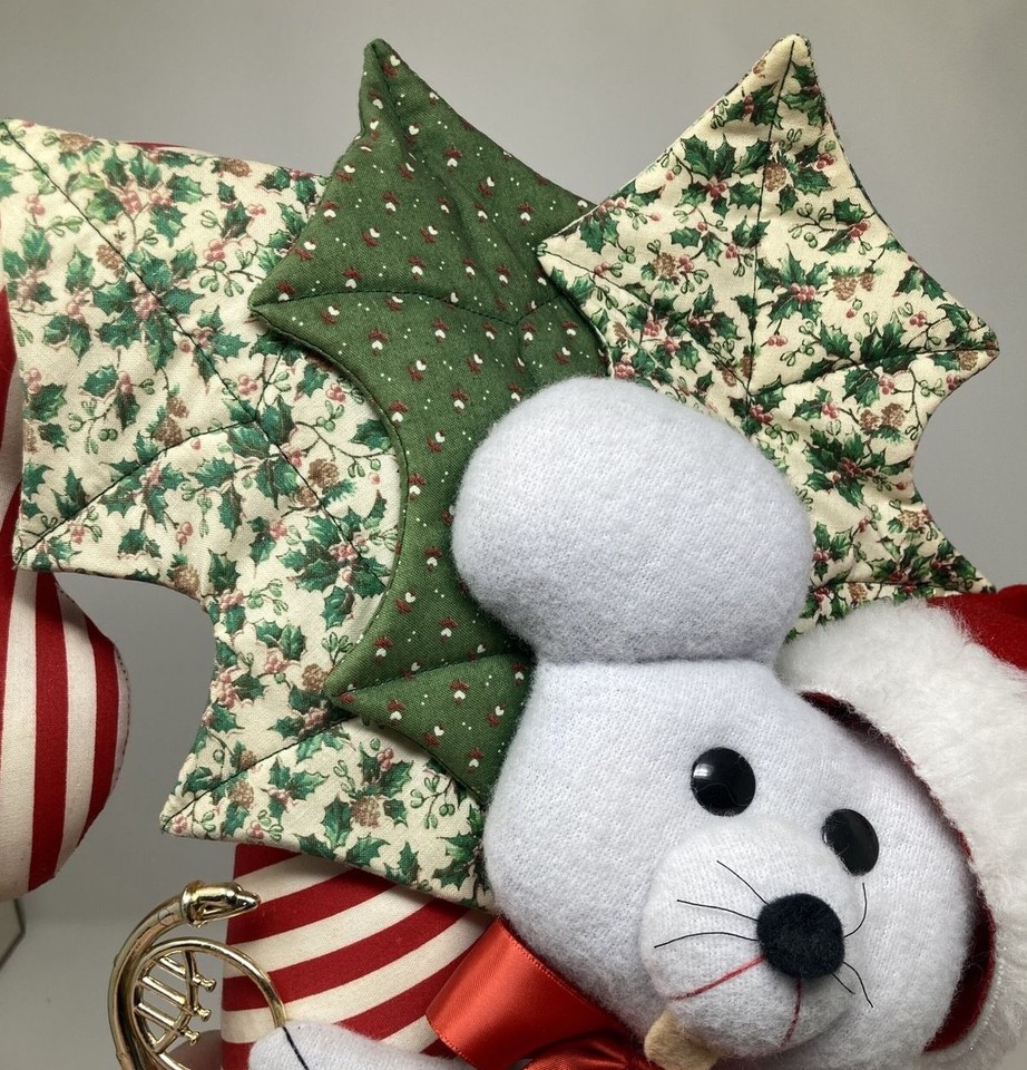 Vintage Christmas Candy Cane Mouse Handmade Fabric Stuffed Wall Decor