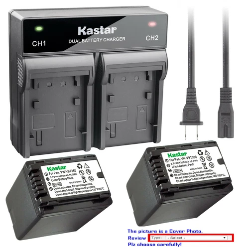 Kastar Battery AC Rapid Charger for VW-VBT380 & Panasonic HC-VX980M HC-VX981