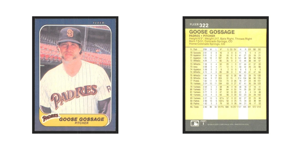 1986 Fleer Goose Gossage Padres #322 - Image 3 of 3