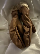 Head Brown Mittens/gloves With Fleece Lining, Women Medium Fake Fur Cuff.