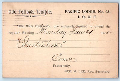 Baltimore MD Postal Card Initiation Odd Fellows Temple Masonic 1895 Posted