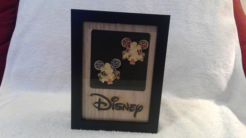 2011 Mickey & Minnie Stained Glass Ear Pin Set, Disneyland Hong Kong, Framed