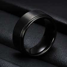 8mm Tungsten Carbide ring Black Carbon Fiber inlay Wedding Band mens jewelry