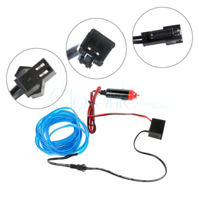 3M Blau EL-Wire 12V Auto Innere Dekor Fluoreszierend Kabel Streifen Licht Band