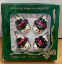 Vtg Bradford Christmas Trimmeries Snowmen Faces Heads Ornaments Set of 4 Mexico