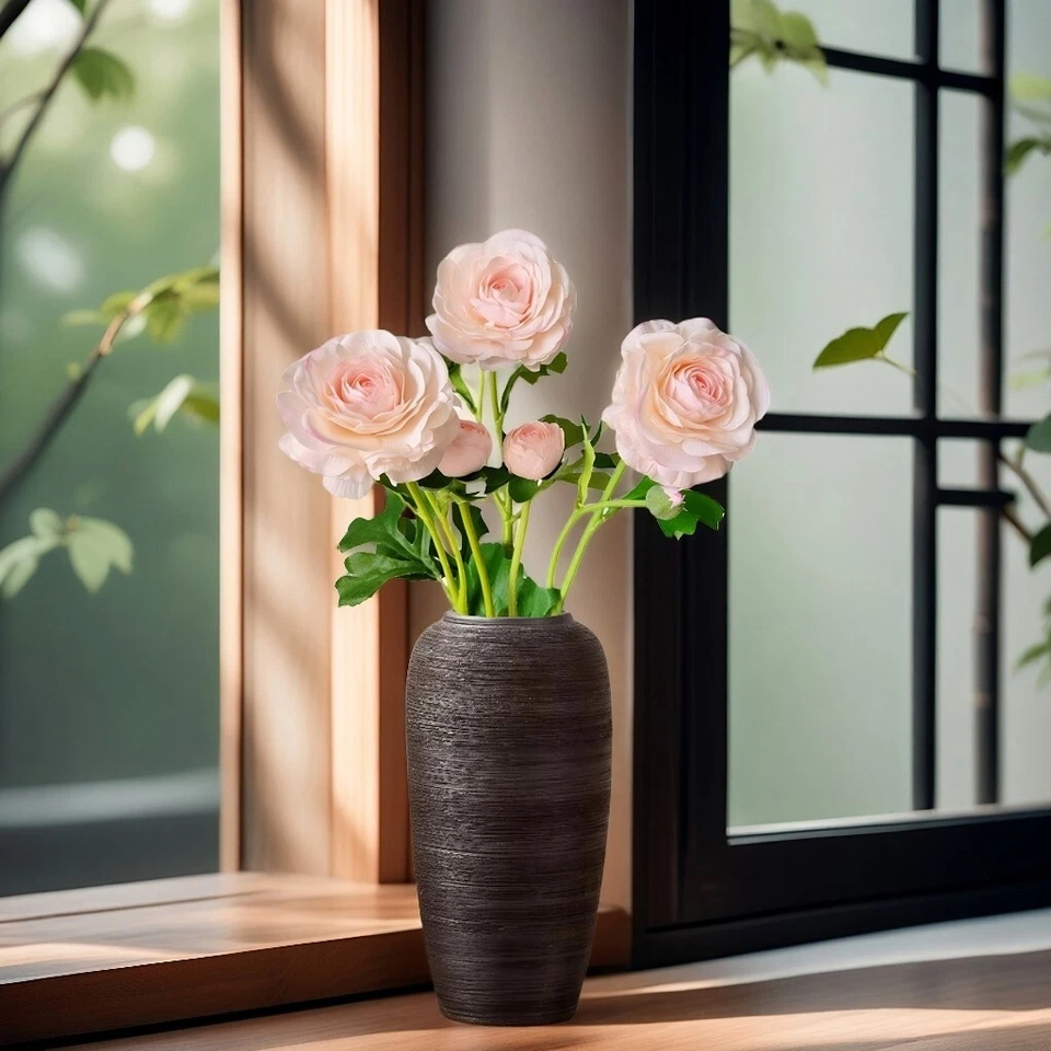 3 piezas Ranúnculo completamente florecido con brotes flores rosa seda para ramos cualquier decoración Foto 2 de 4