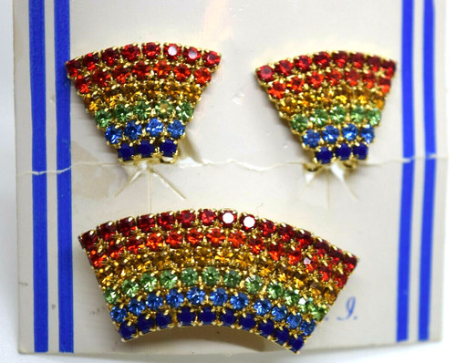 Vintage Jewels By Cinerama Earrings Brooch Rainbows