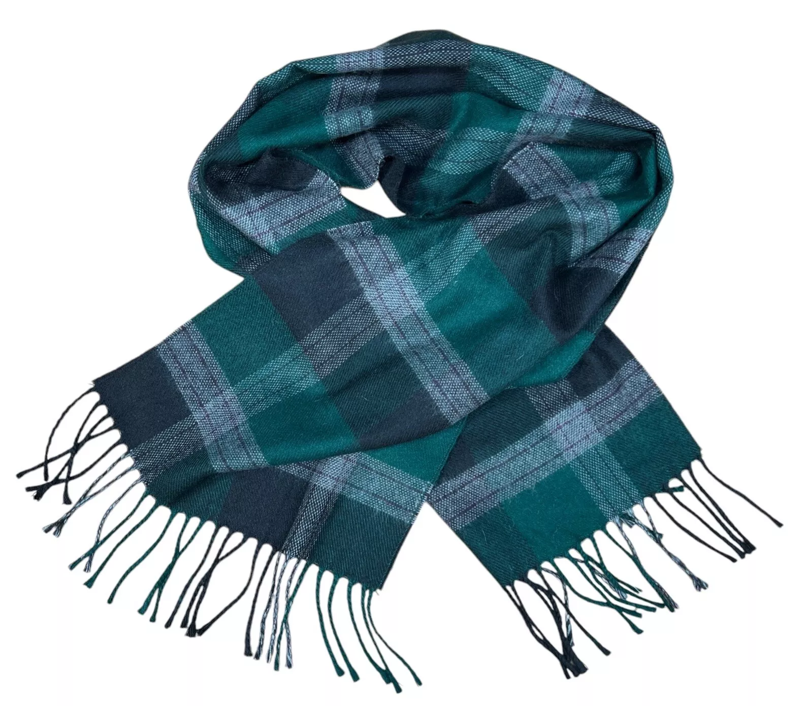 Foulard vintage Christian Dior cachemire vert à carreaux 47 x 11