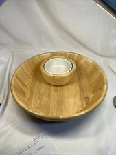 Home  Beech Wood Ceramic Chip and Dip Bowl Tray Beechwood Round 12 1/2-in DM