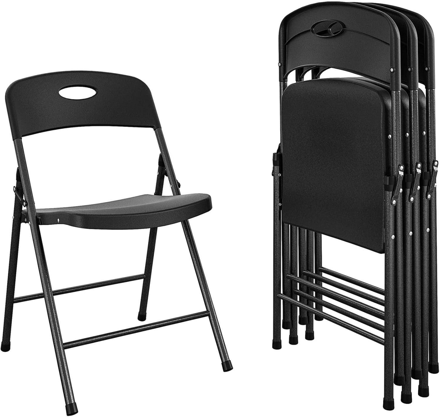 Solid Resin Plastic Folding Chairs, 4-Pack, Black