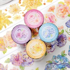 Flowers Blooms Adhesive PET Masking Tape DIY Journals Card Scrapbooking Stickers
