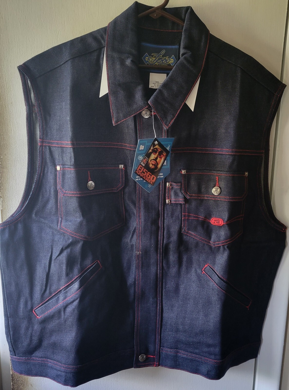 FJ560 Fat Joe Mens 3XL Denim Vest Jacket Blue Jean Jacket Dark Wash NEW