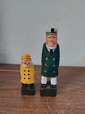LOT of 2 Vintage Hand Carved Wooden Sea Captain Fisherman Sailor Nautical Figure