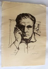 Gerhard Stengel Dresden 'Selbstbild' 1961 Lithographie Original Bild Grafik